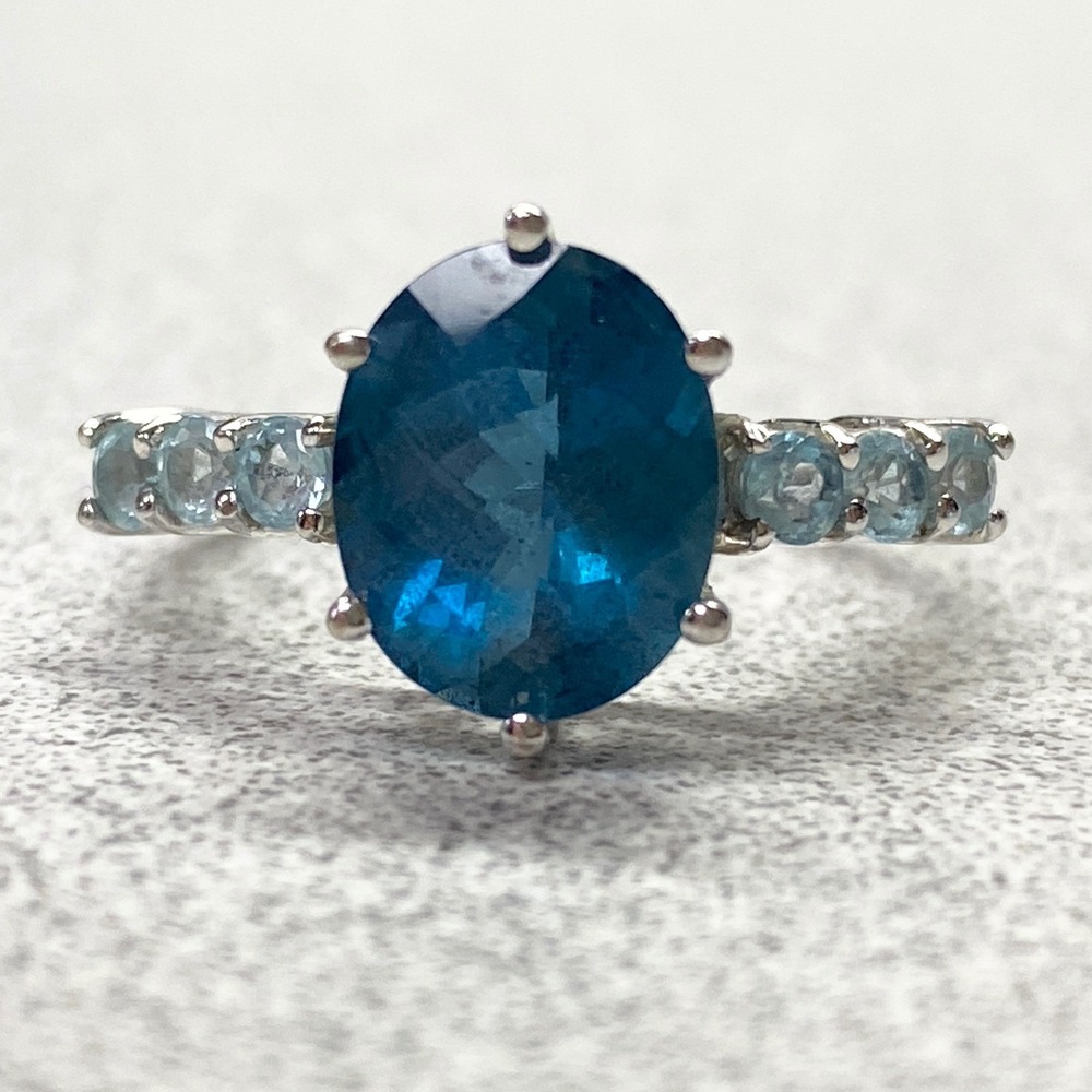 CID Clyde Duneier 10K White Gold Oval Blue London Topaz Ring Aquamarine Size 7
